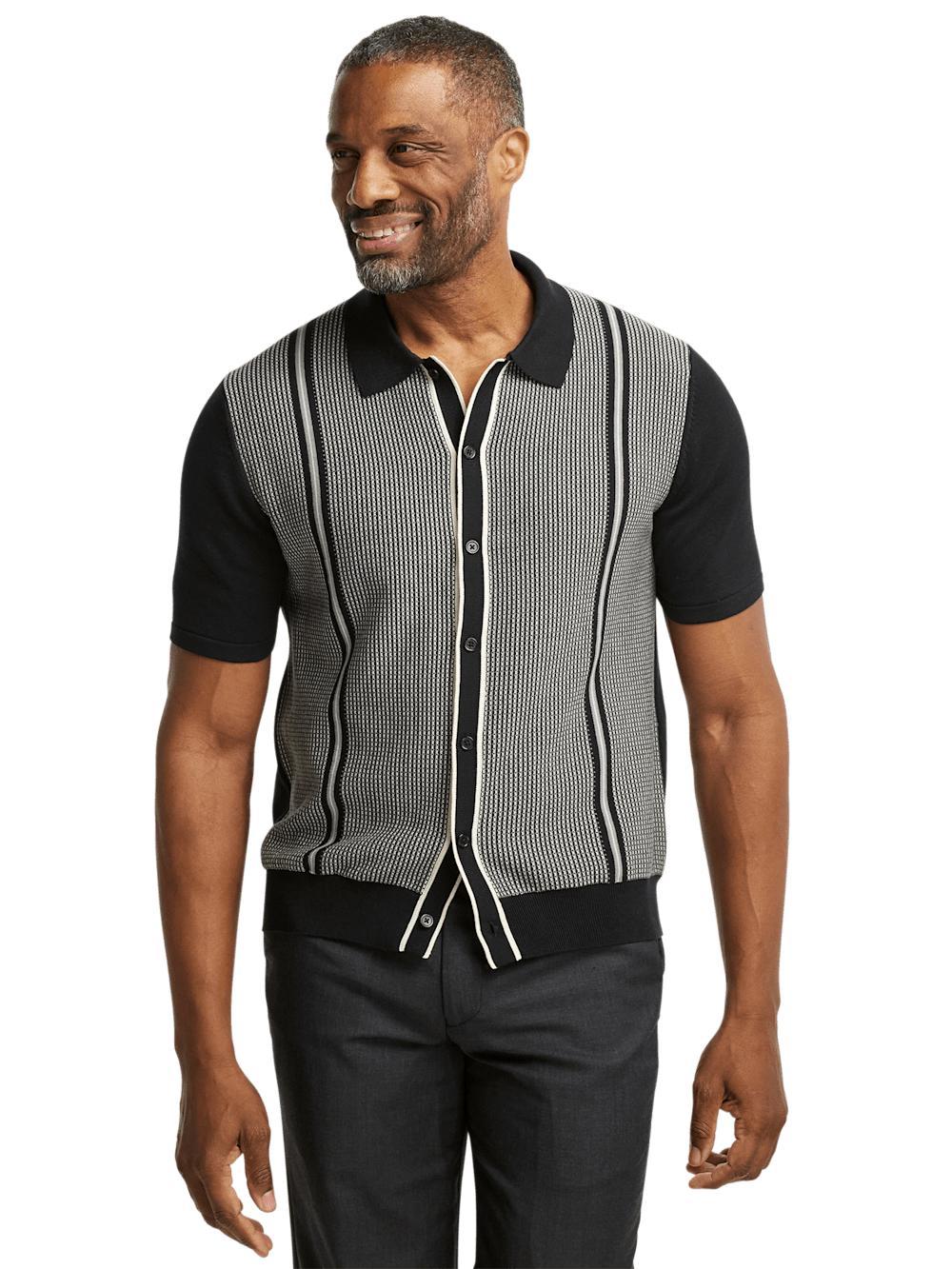 Cotton Button Front Polo - Black Product Image