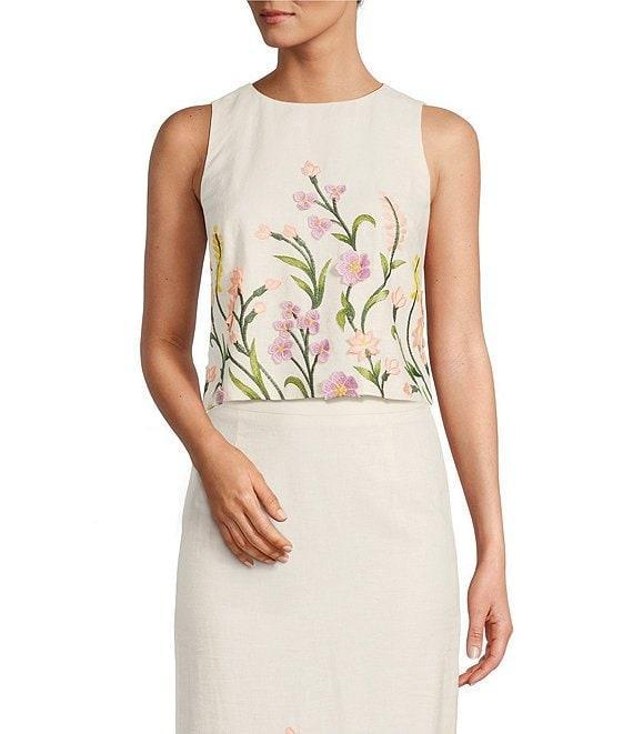 Antonio Melani Slava Embroidered Sleeveless Linen Blouse Product Image