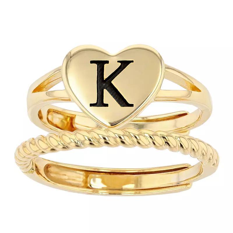 City Luxe Heart Initial & Textured Band Ring Set, Women's, Gold Tone A Product Image