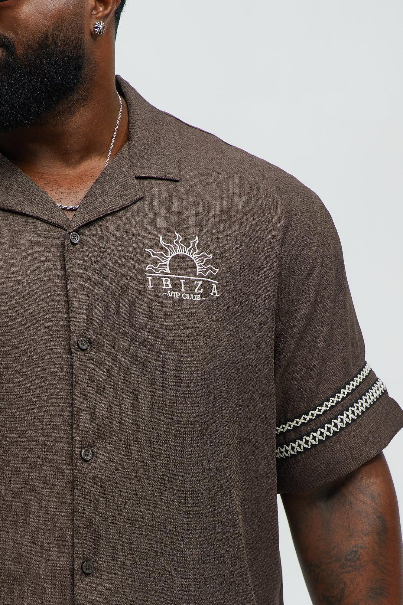 Ibiza VIP Club Linen Like Button Up - Chocolate Male Product Image