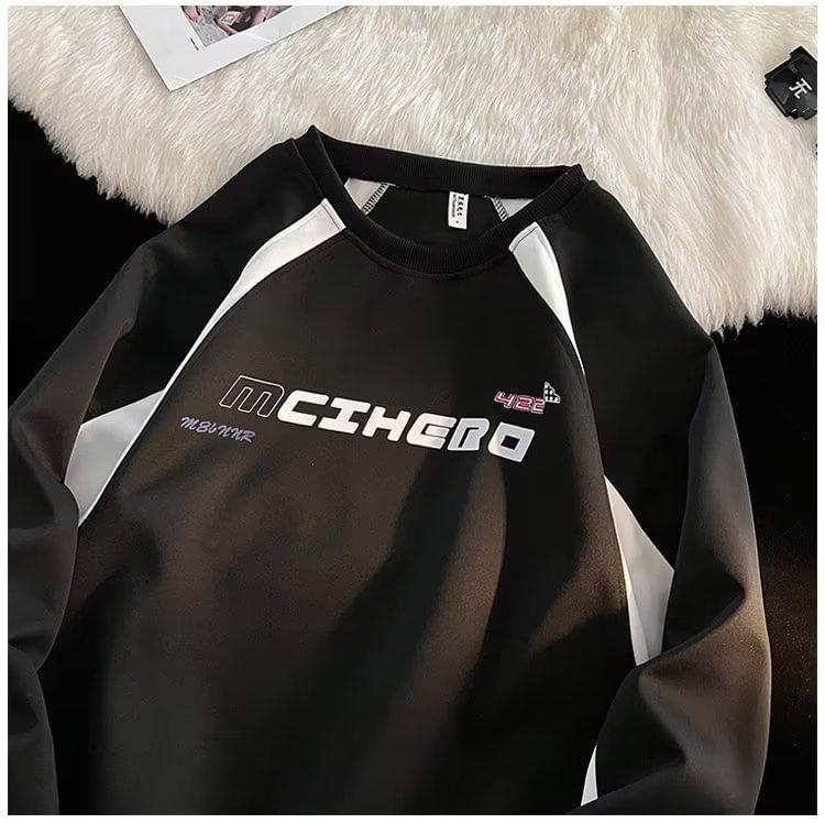 Raglan-Sleeve Round Neck Lettering Sweatshirt Product Image
