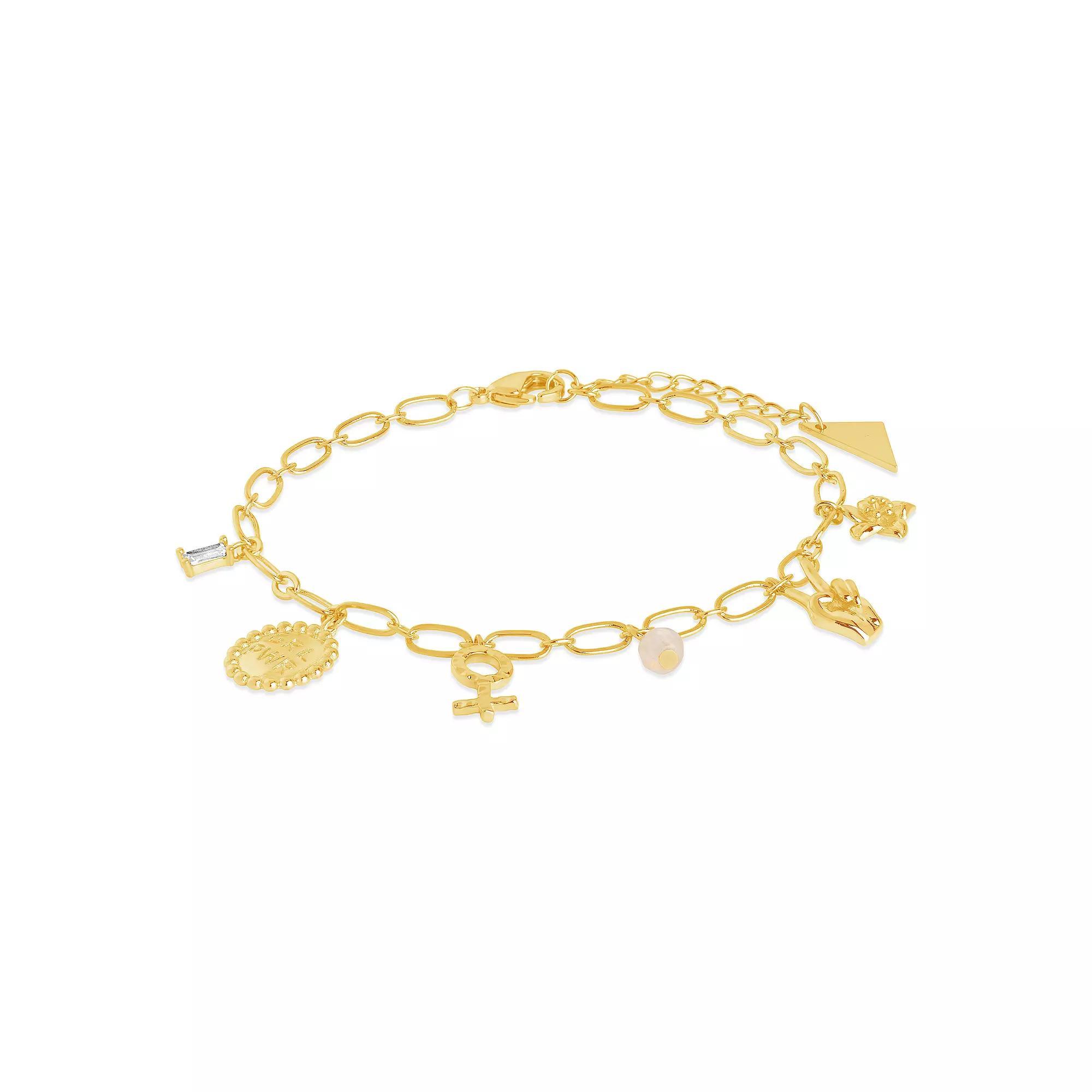 MC Collective Cubic Zirconia & Stone Charm Bracelet, Women's, Size: 6.5-7.5"AD, Gold Tone Product Image