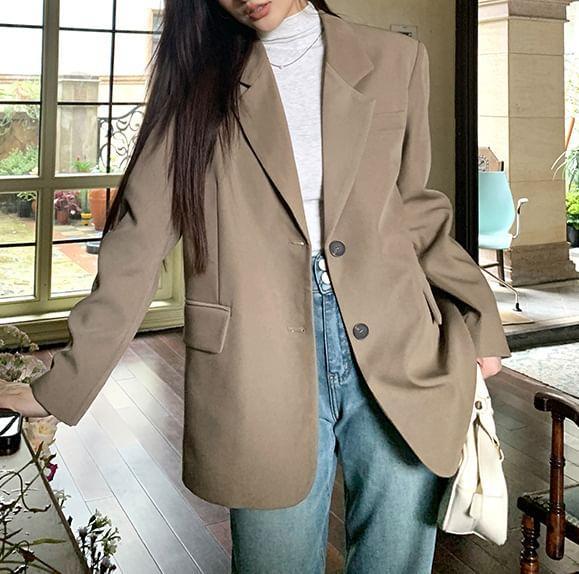 Notch Lapel Plain Single-Breasted Blazer Product Image