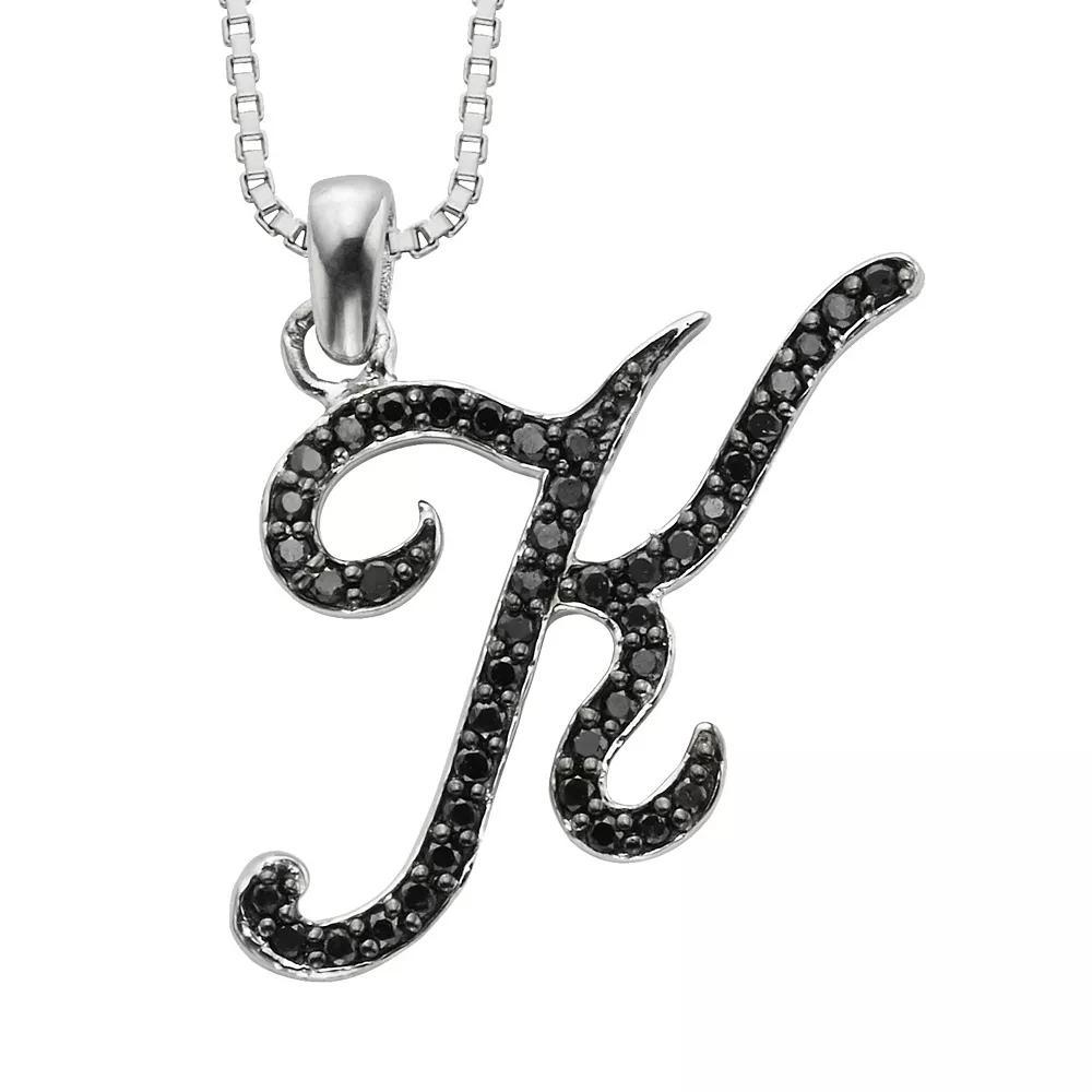 Jewelexcess Sterling Silver 1/4-ct. T.W. Black Diamond Initial Pendant, Women's, Size: 18", Q Product Image