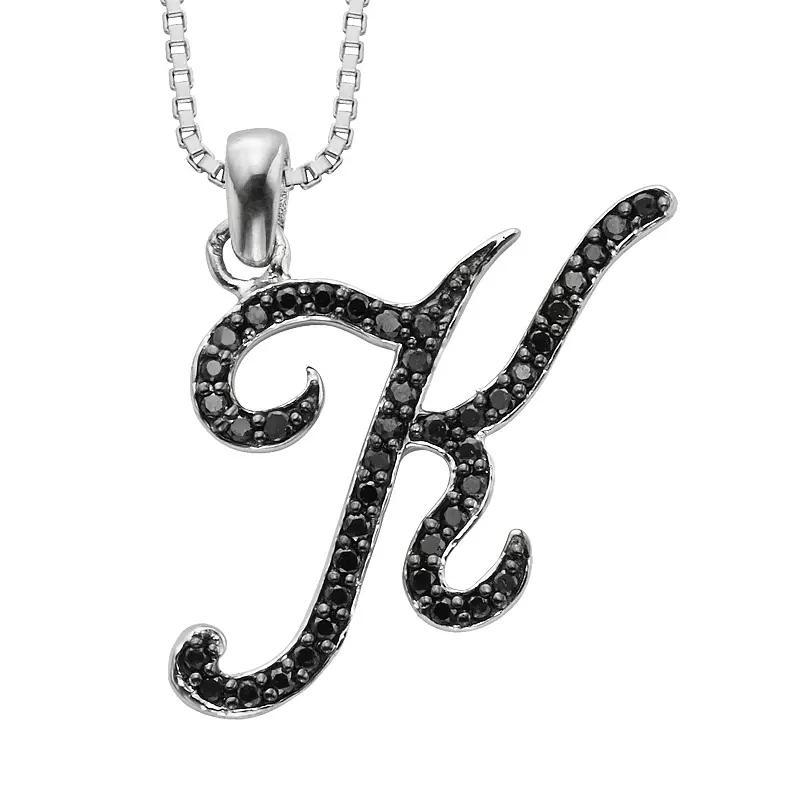 Jewelexcess Sterling Silver 1/4-ct. T.W. Black Diamond Initial Pendant, Women's, Size: 18", Q Product Image