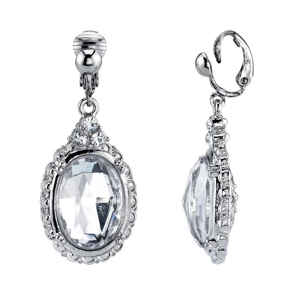 1928 Silver-Tone Crystal Oval Drop Earrings, Women's, Multi Product Image