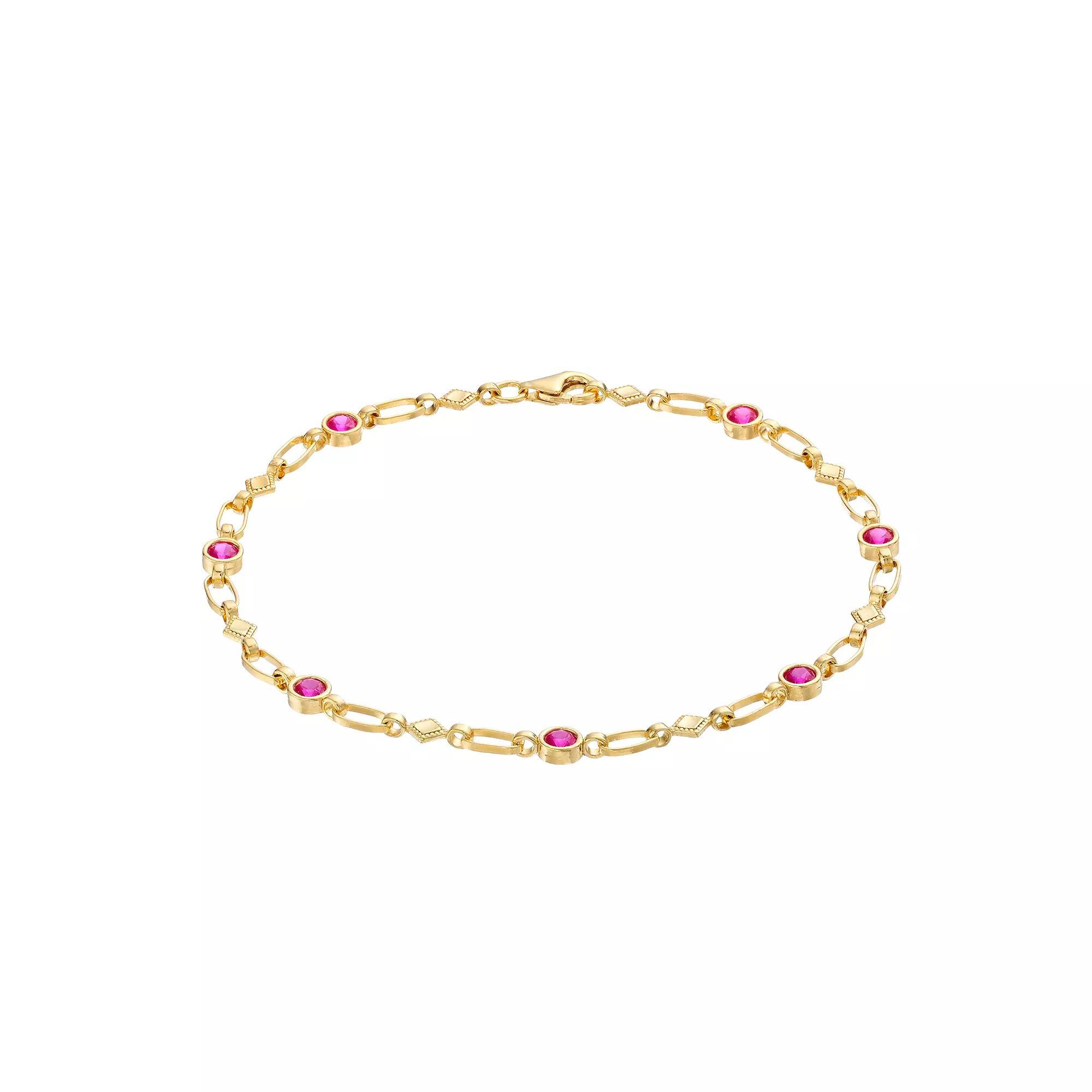 Kristen Kesho Sterling Silver Lab-Created Ruby Kite Link Bracelet, Women's, Size: 7.5" Product Image
