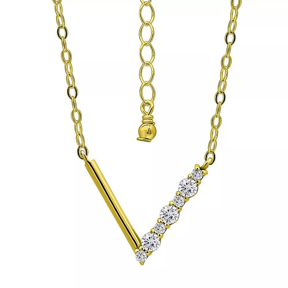 Aleure Precioso Sterling Silver Cubic Zirconia "V" Necklace, Women's, Size: 18", Gold Tone Product Image