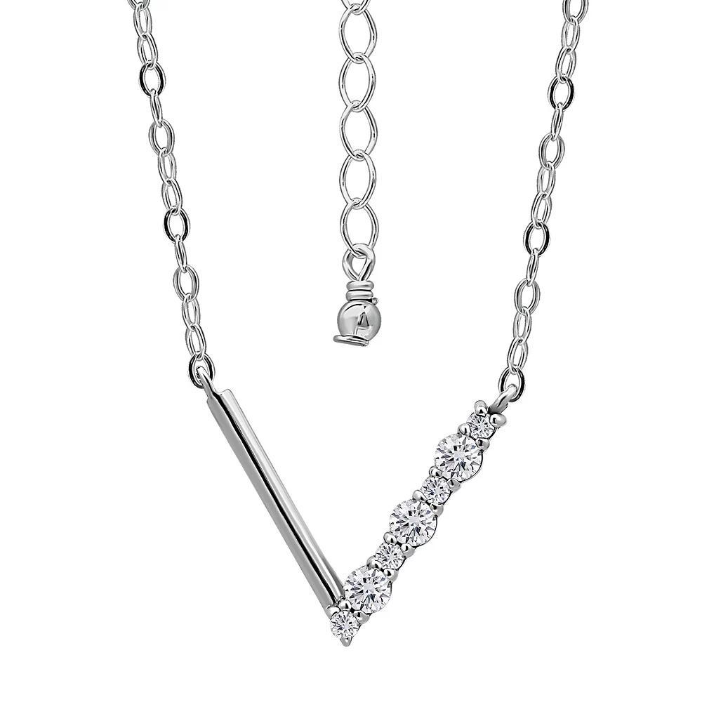 Aleure Precioso Sterling Silver Cubic Zirconia "V" Necklace, Women's, Size: 18" Product Image