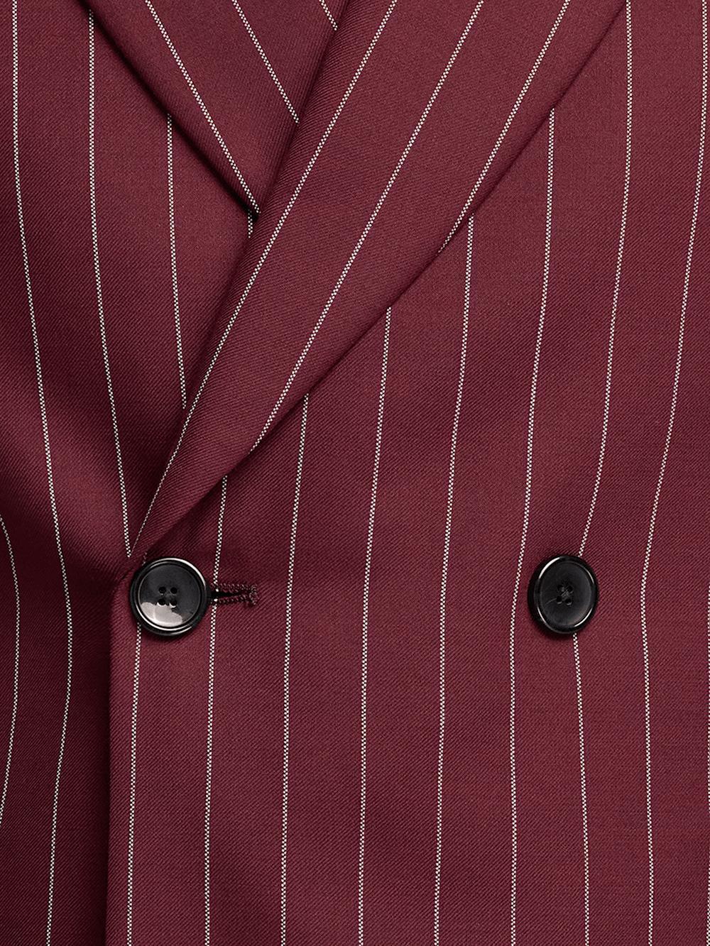 Wool Stretch Stripe Double Breasted Suit Jacket - Burgundy Product Image