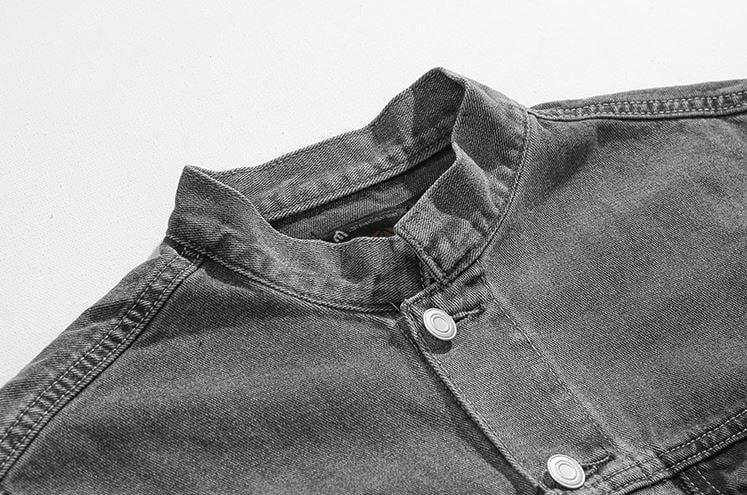 RT No. 5571 GRAY MANDARIN COLLAR DENIM JK & WIDE STRAIGHT JEANS Product Image