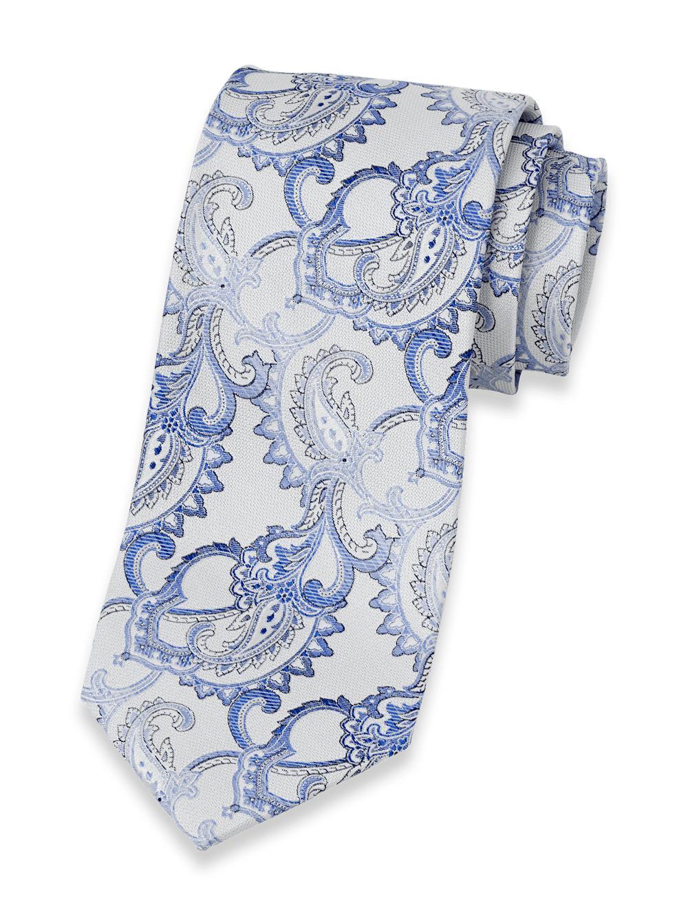 Paisley Woven Silk Tie - White/blue Product Image