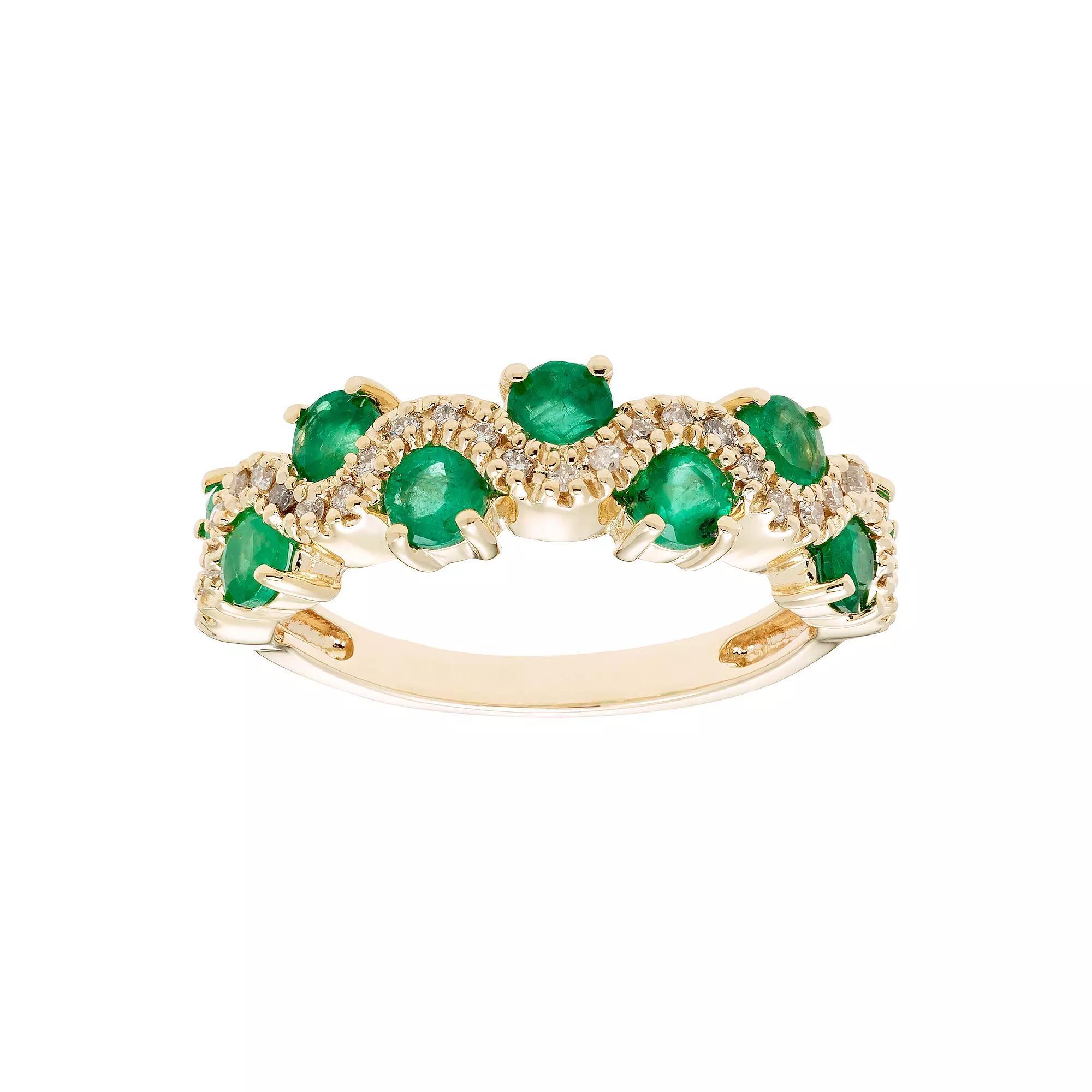 The Regal Collection 14k Gold 1/6 Carat T.W. Diamond & Emerald Ring, Women's, Size: 8 Product Image