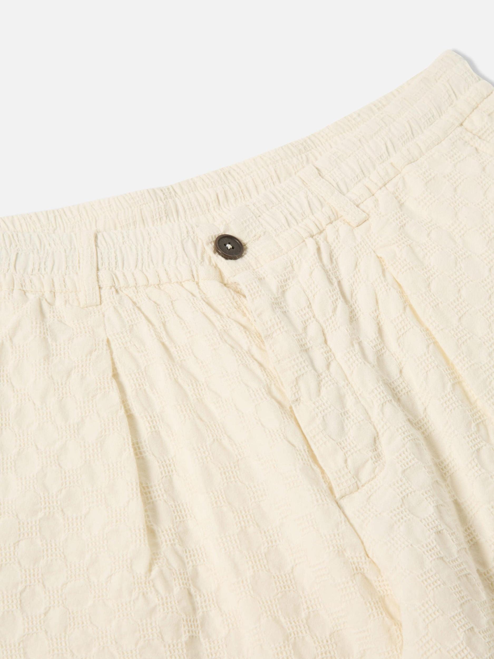 Universal Works Pleated Track Short in Ecru Dot Waffle Product Image