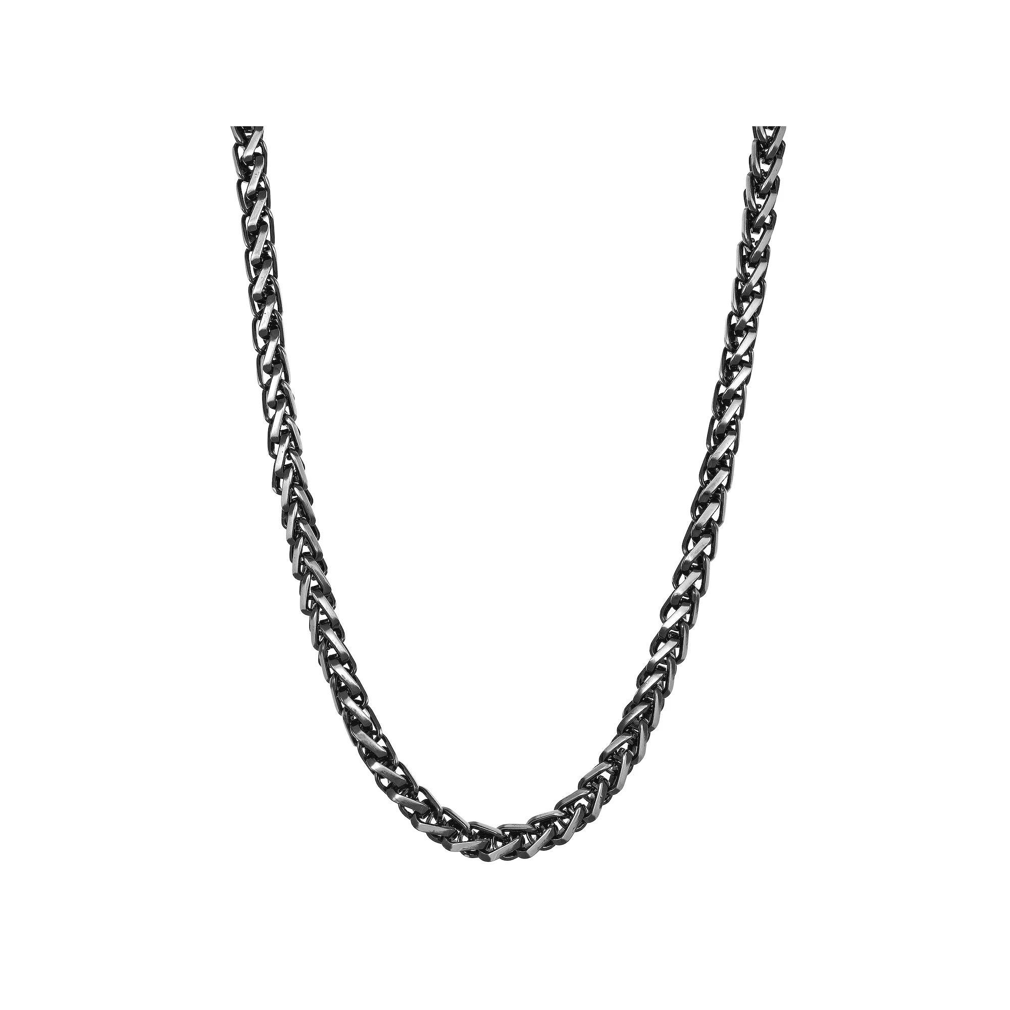 LYNX Mens Ion-Plated Stainless Steel Wheat Chain Necklace Black Tone Product Image
