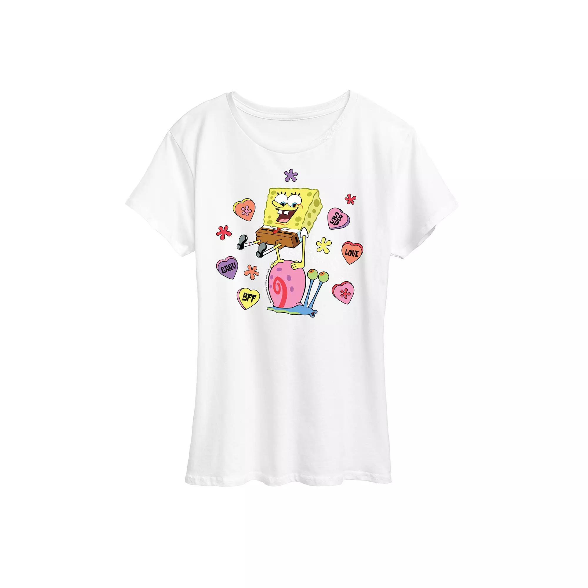 Womens Spongebob Squarepants Spongebob Gary Candy Hearts Graphic Tee Grey Gray Product Image