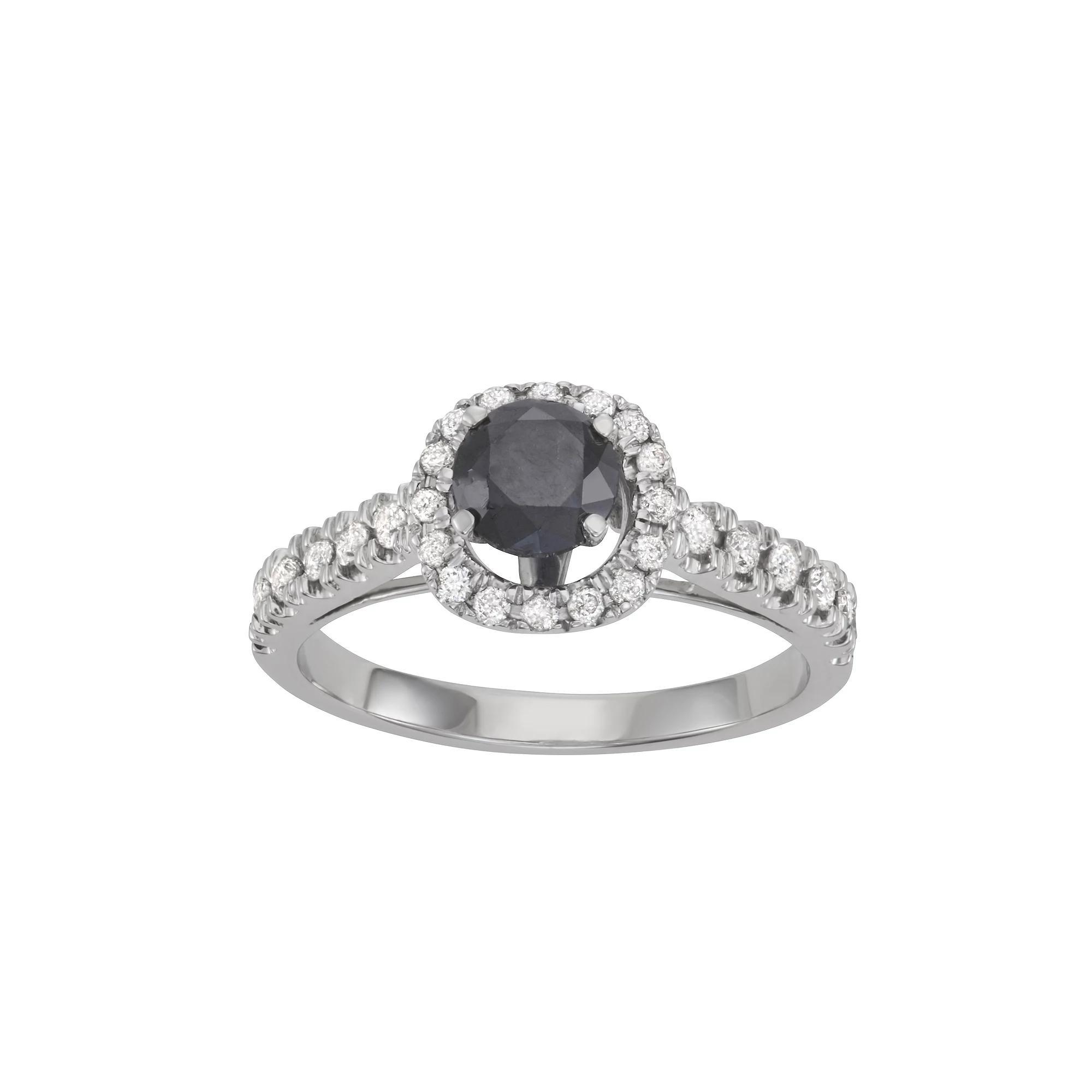 HDI 10k White Gold 1 1/2 Carat T.W. Black & White Diamond Halo Ring Set, Women's, Size: 7 Product Image