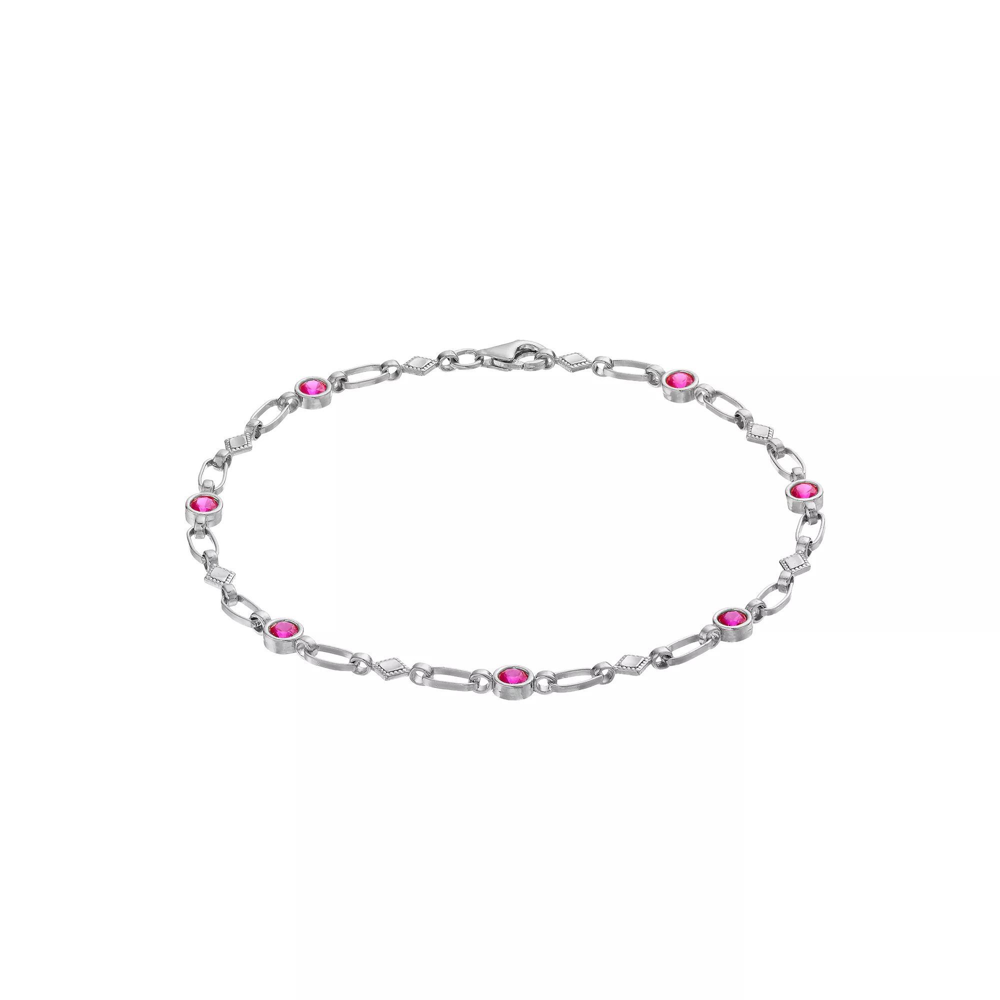 Kristen Kesho Sterling Silver Lab-Created Ruby Kite Link Bracelet, Women's, Size: 7.5" Product Image
