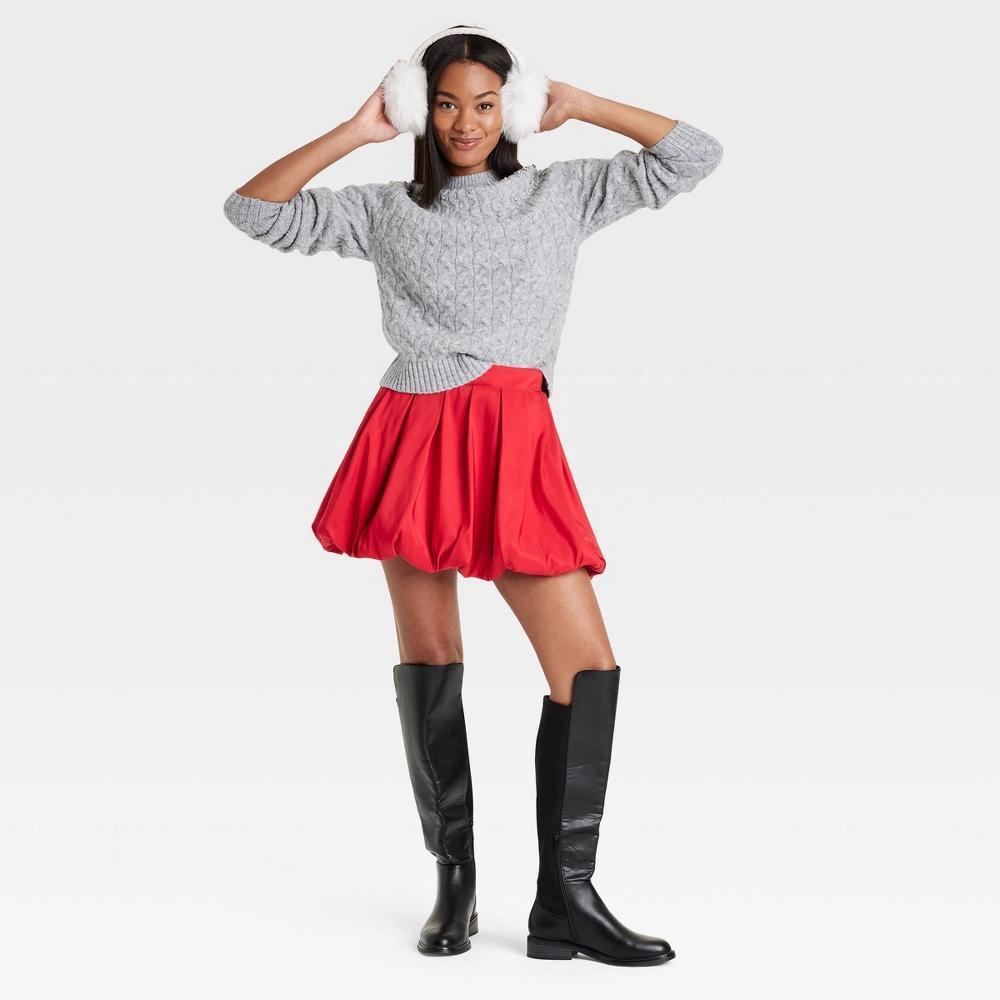 Womens Bubble Hem Mini Skirt - A New Day Red S: Midweight Woven A-Line, Back Elastic Waist, Machine Washable Product Image