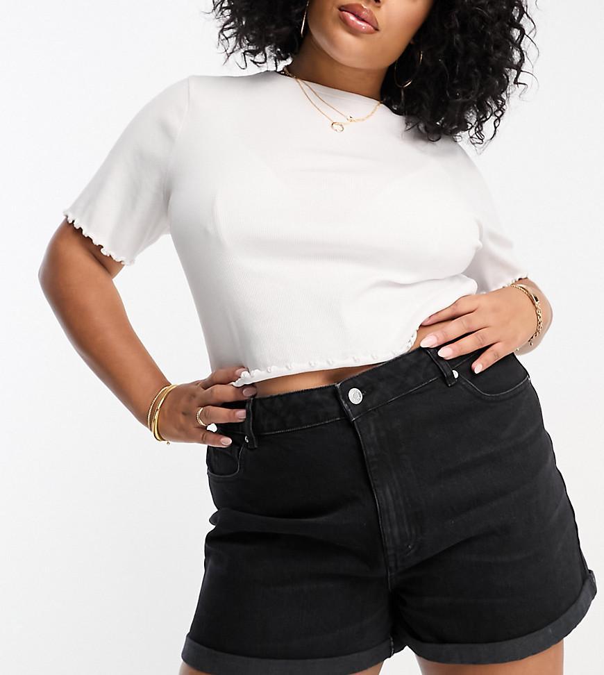 ASOS DESIGN Curve denim comfort mom short in washed black Product Image