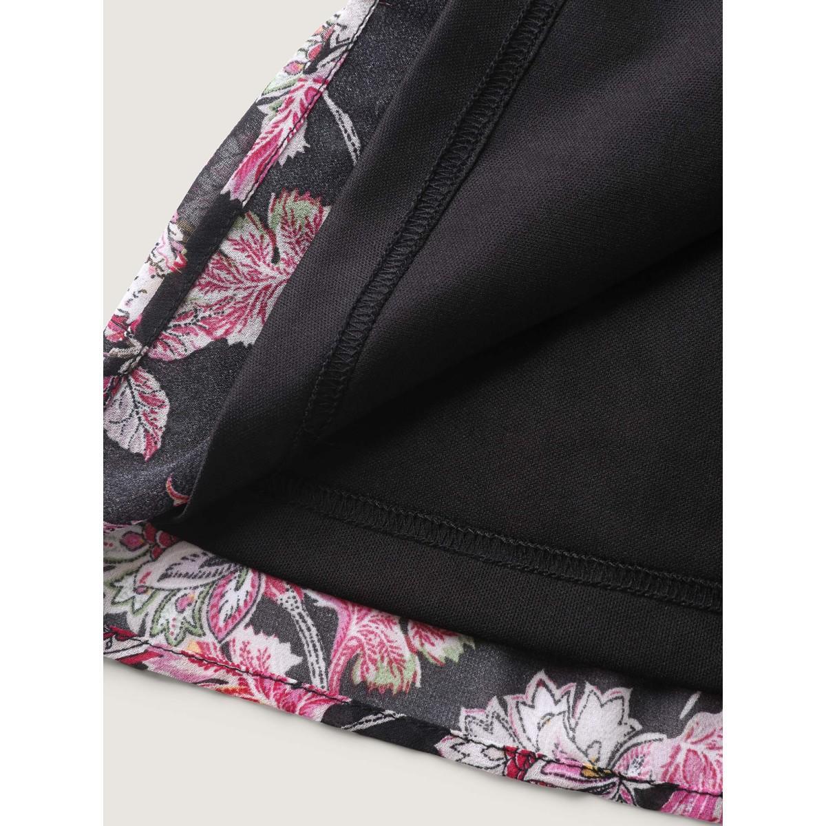 Plus Size Black Floral Paisley Print Ribbon Tie Blouse Women Cap Sleeve V-neck Vacation Blouses BloomChic 30/6X Product Image