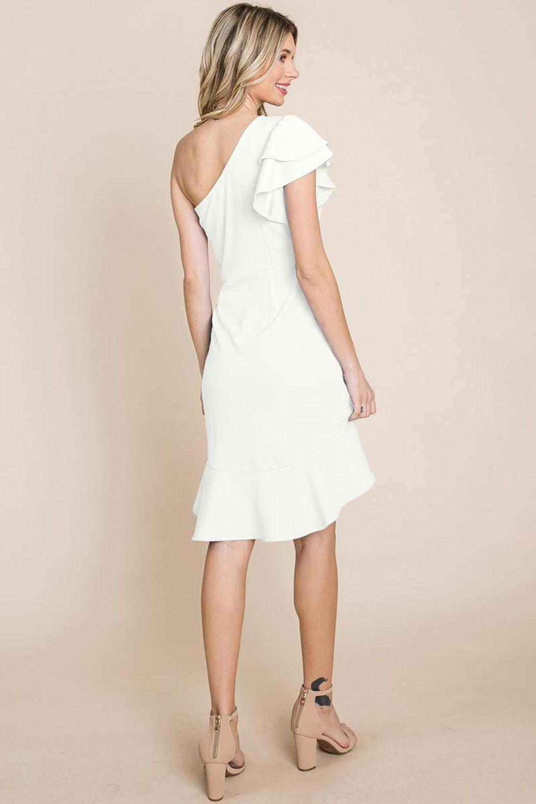 Ruffle One Shoulder Asymmetrical Hem Dress Product Image