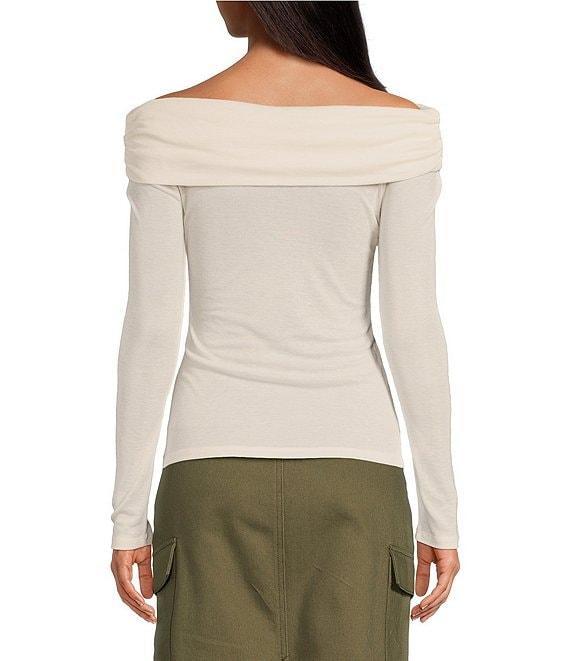 Gianni Bini Paige Knit Off-the-Shoulder Folded Neck Long Sleeve Crop Sweater Top Product Image