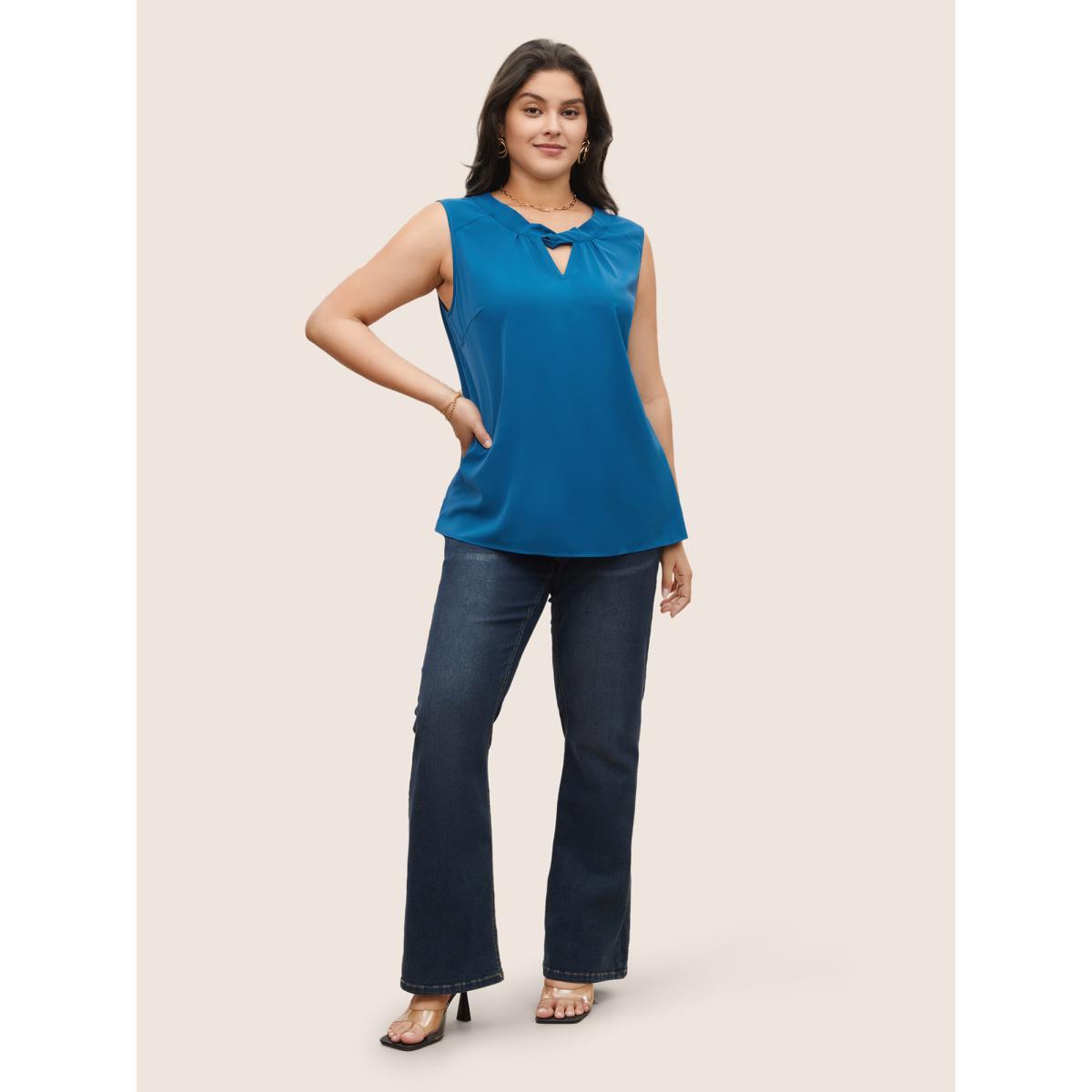 Plus Size Plain Keyhole Twist Front Tank Top Women Aegean At the Office Twist Asymmetrical Neck Work Tank Tops Camis BloomChic 18-20/2X Product Image