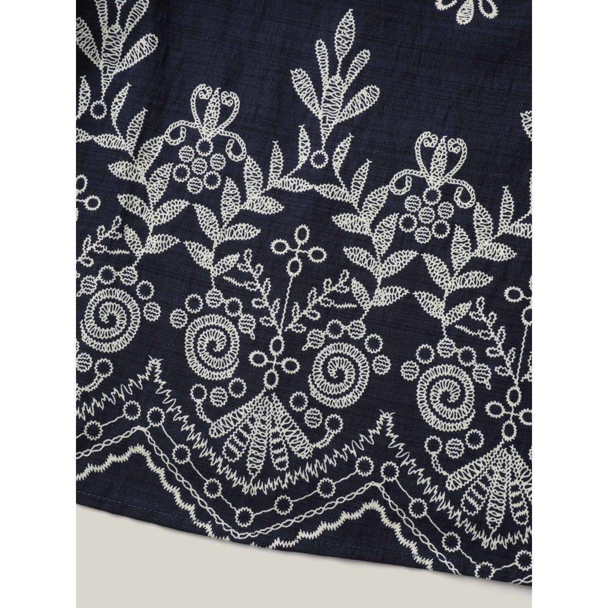 Plus Size Midnight Floral Boho Print Ruffled Plain Blouse Women Cap Sleeve Round Neck Everyday-Elegant Blouses BloomChic 30/6X Product Image