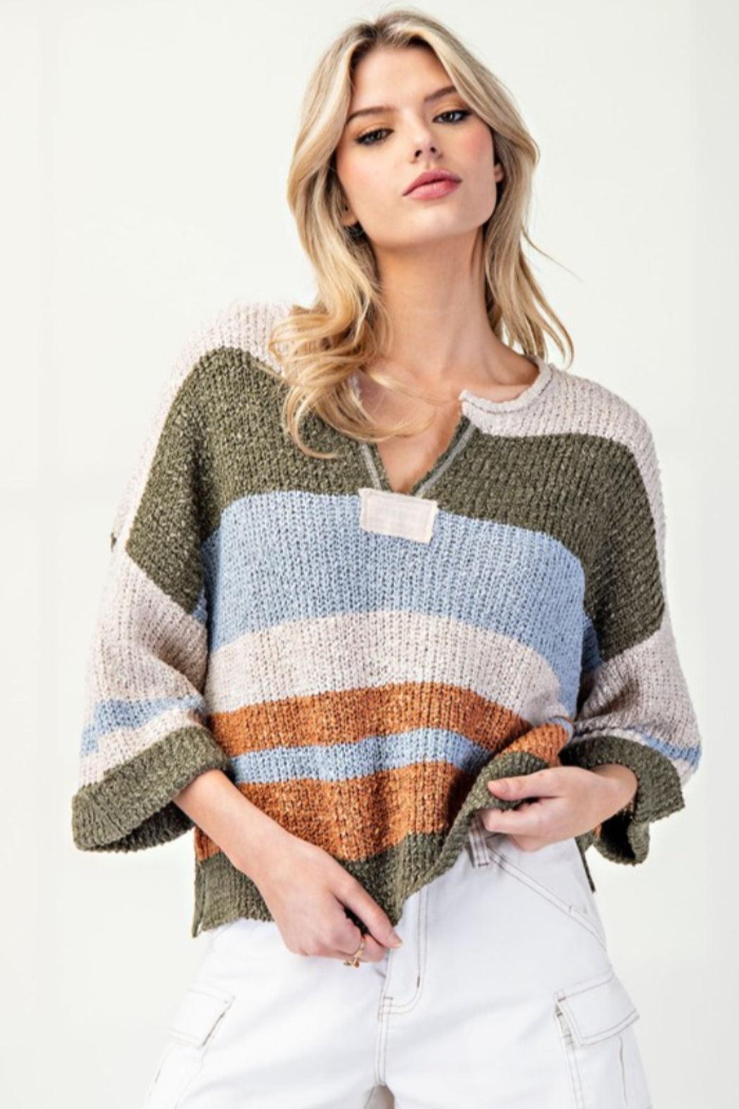 Striped Notched Collar Product Image