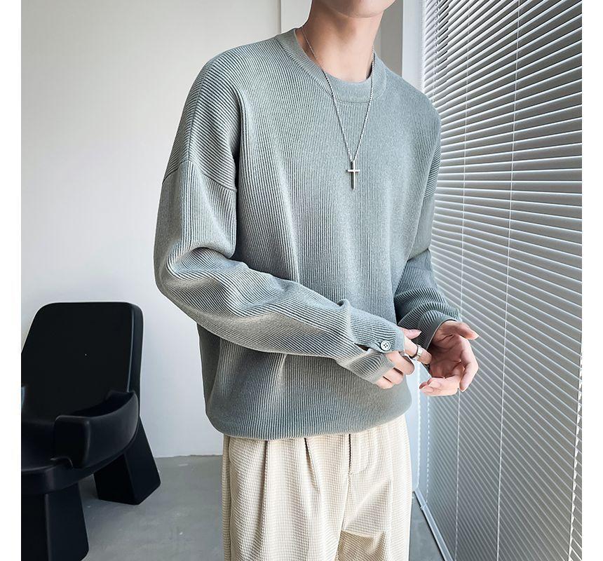 Long-Sleeve Crewneck Plain Sweater Product Image