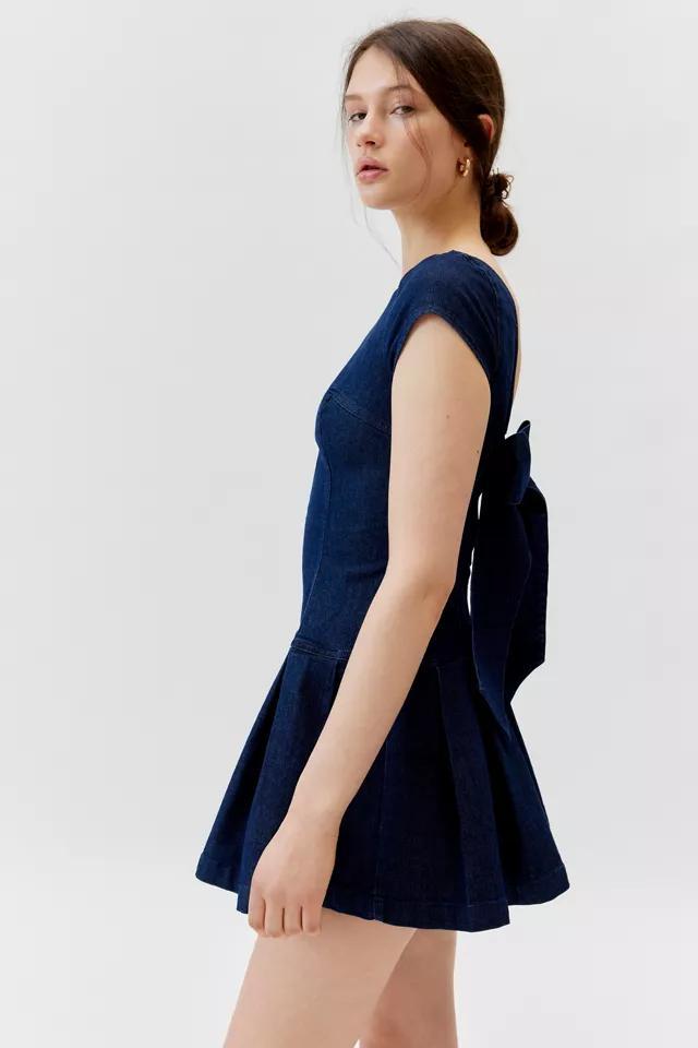 Urban Outfitters UO Bryan Bow-Back Pleated Denim Mini Dress Womens at Urban Outfitters Product Image