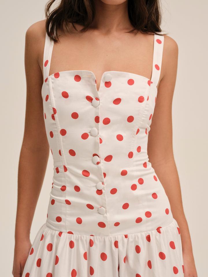 Red Dot Midi Dress — White Product Image