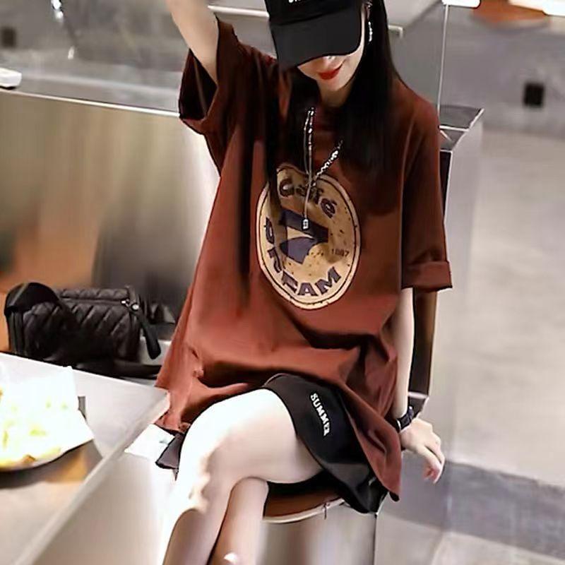 Set: Short-Sleeve Crew Neck Lettering Tee + Sweat Shorts Product Image