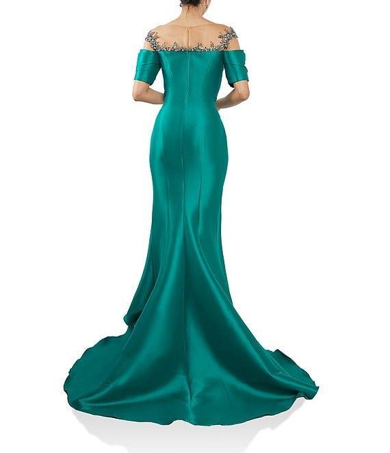 Terani Couture Illusion Off Shoulder Stretch Mikado Mermaid Gown Product Image