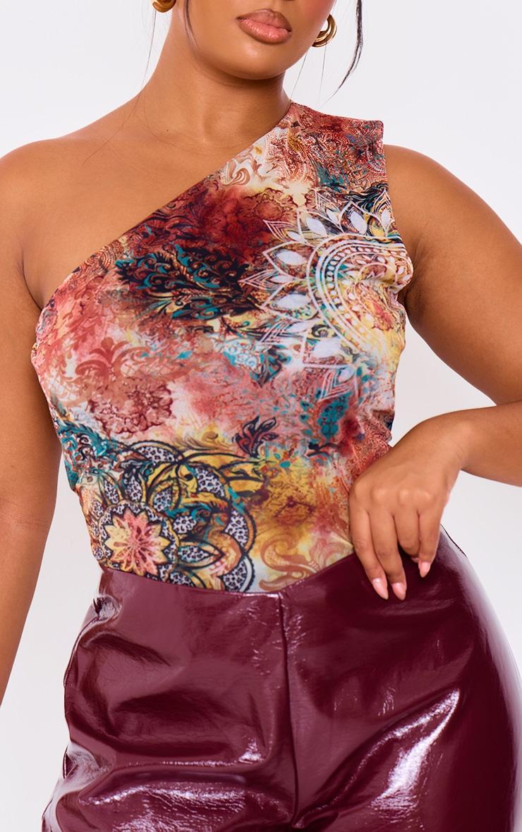Plus Multi Paisley Printed Asymmetric Mesh Top Product Image