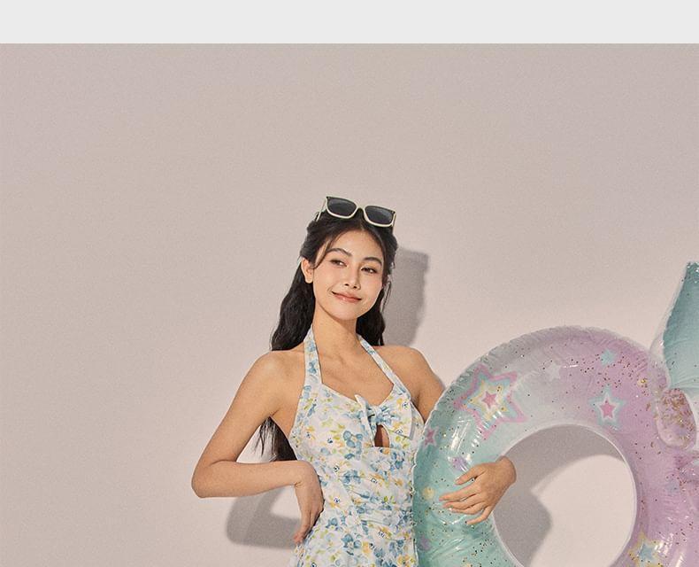Halter Floral Bow Swim Dress Product Image