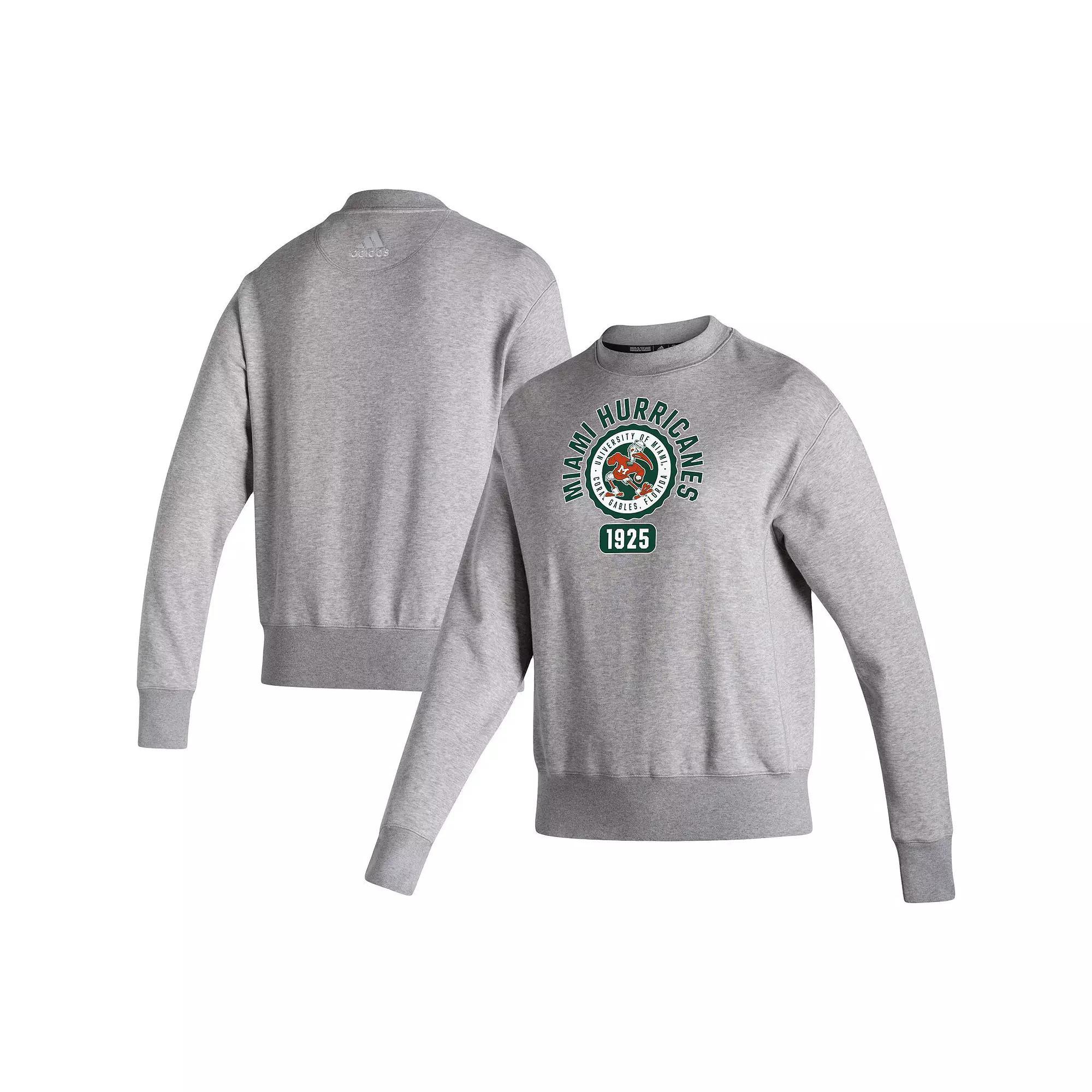 Women's adidas Heathered Gray Miami Hurricanes Vintage Circle Pullover Sweatshirt, Size: Medium, Grey Product Image