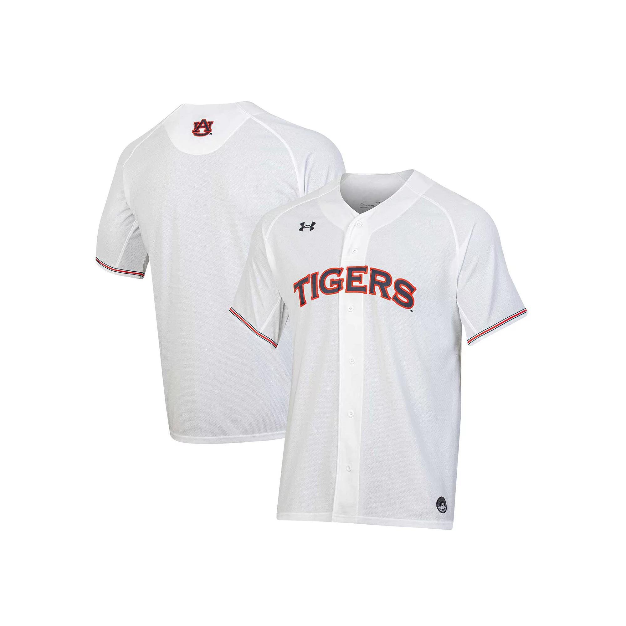 Men's Under Armour White Auburn Tigers Softball Button-Up V-Neck Jersey, Size: Small Product Image