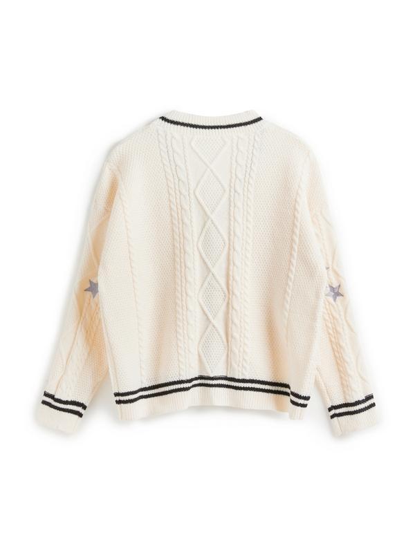Oversize Star Embroidered Cable Knit Cardigan Product Image