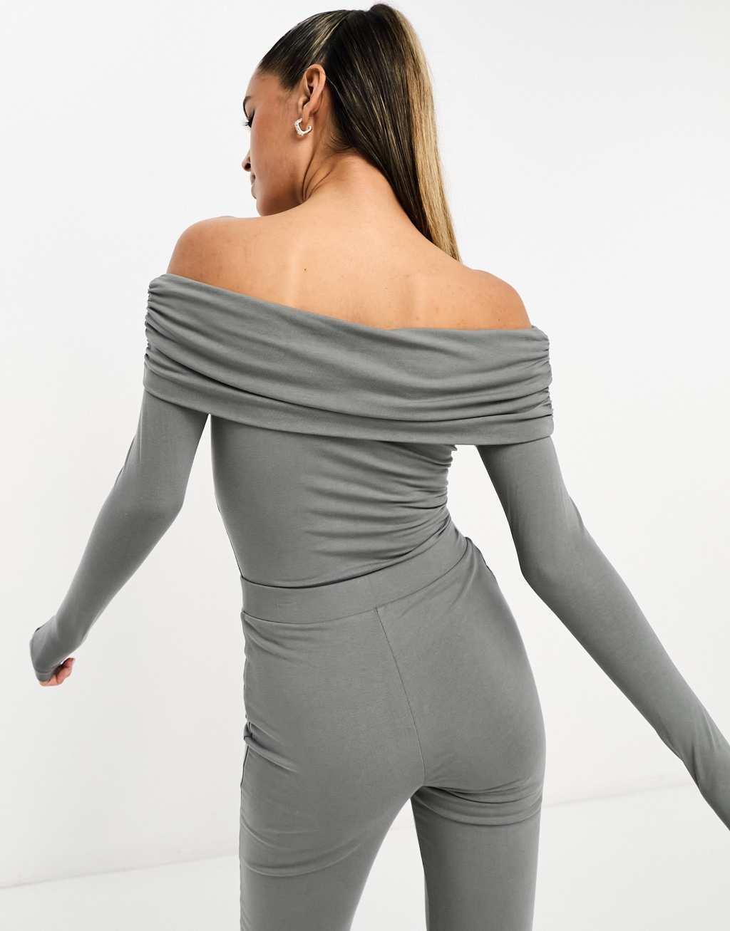 ASOS DESIGN cotton modal clean fold over bardot bodysuit Product Image