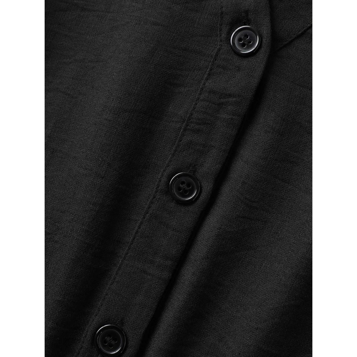 Plus Size Button Placket Waist-Tie Midi Dress Black Women Notched collar Short sleeve Curvy BloomChic 12/L Product Image