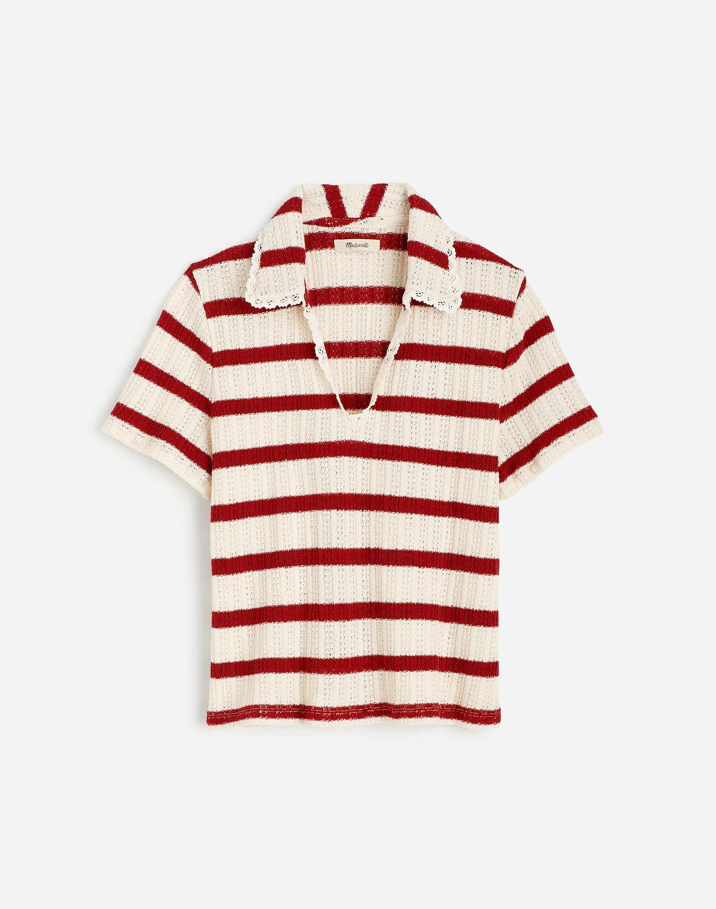 Crochet-Knit V-Neck Sweater Tee Product Image