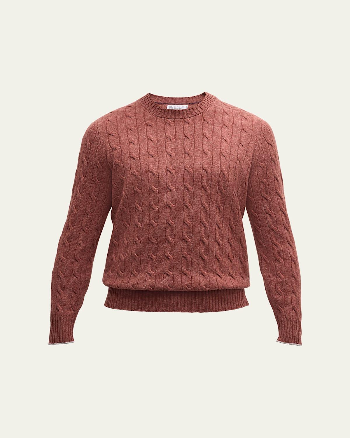 Mens Cashmere Cable Knit Crewneck Sweater Product Image