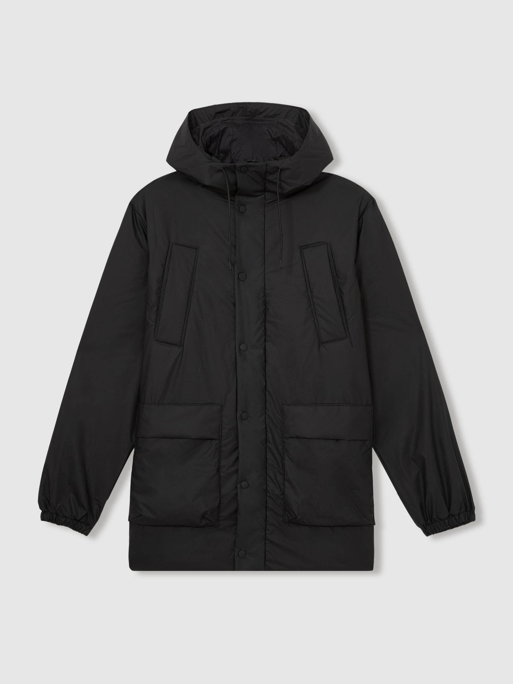 Rains Long Insulated Cargo Jacket in Black Product Image