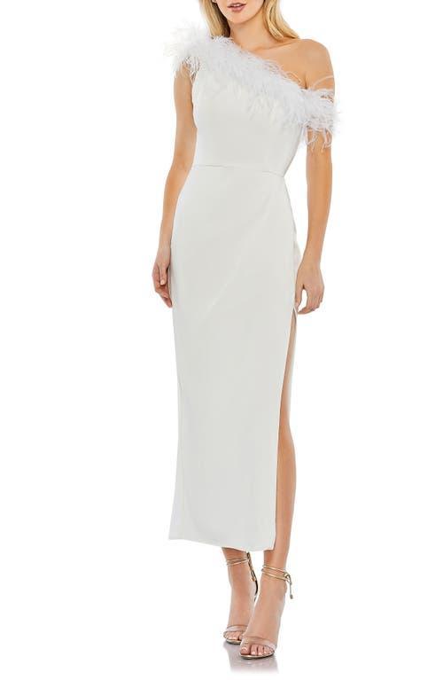 Womens Cocktail Feather-Trimmed One-Shoulder Dress Product Image