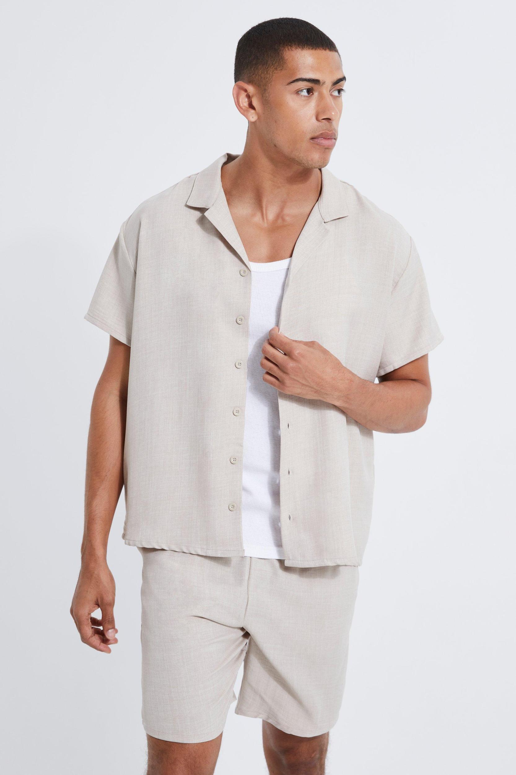Boxy Linen Shirt And Short Set | boohooMAN USA Product Image