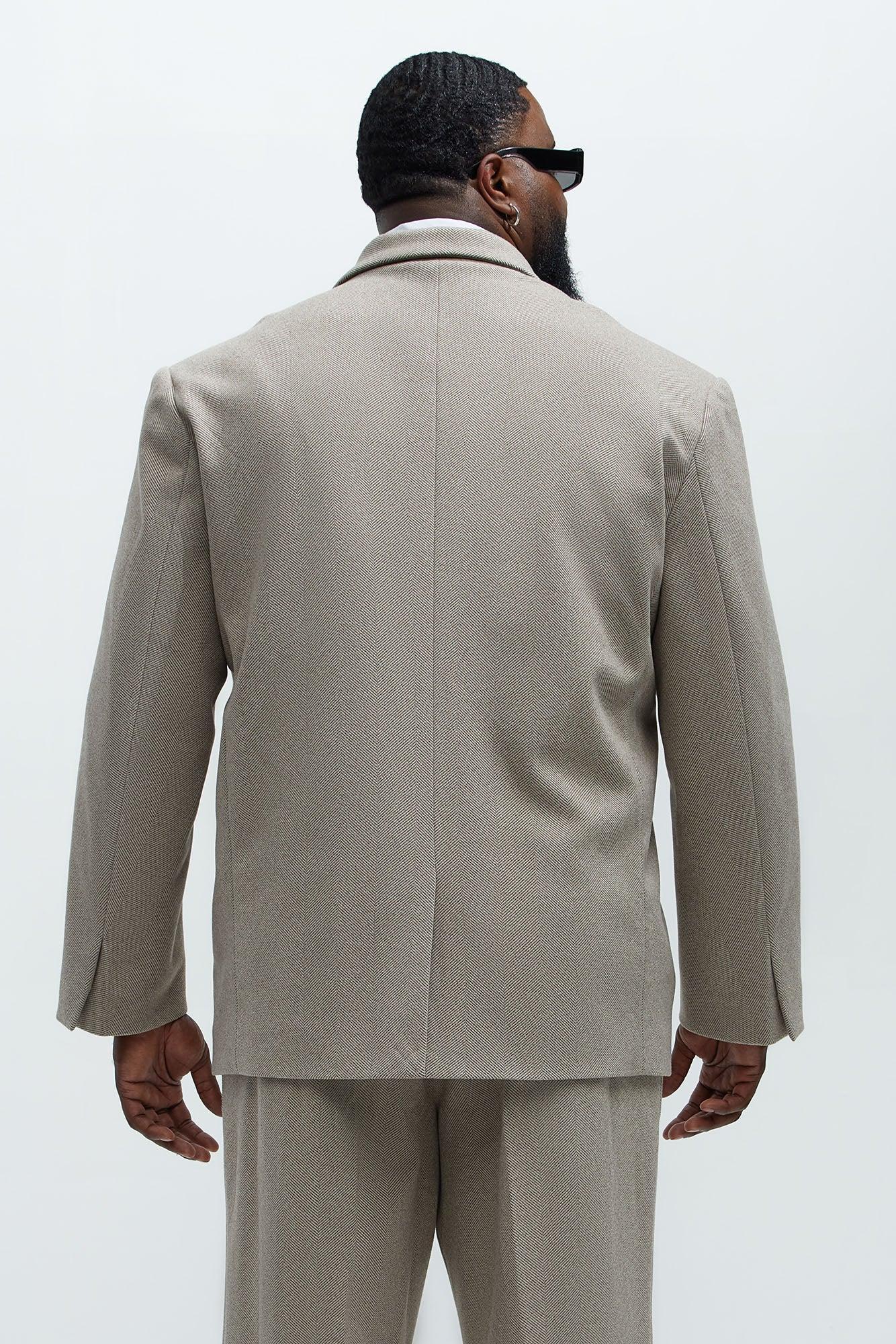 Hallron Herringbone Double Breasted Blazer - Taupe Product Image