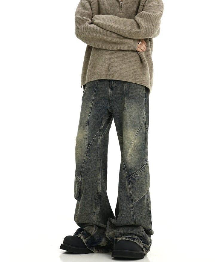 RT No. 10425 YELLOW BLUE RECONSTRUCTED BAGGY STRAIGHT JEANS Product Image