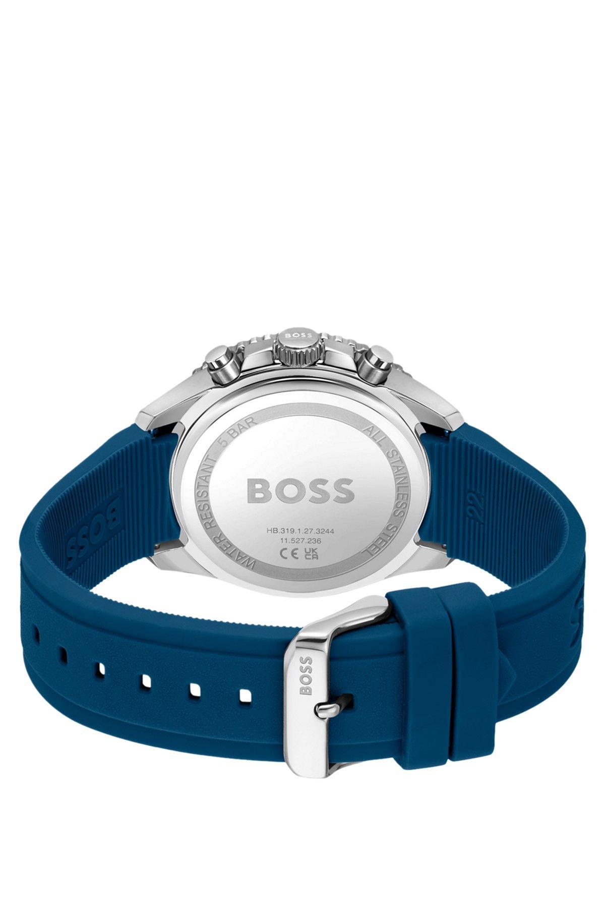 BOSS - Black-dial chronograph watch with blue silicone strap Product Image